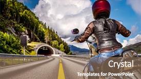  Presentation with rides - Slides having motocycle - biker girl rides a motorcycle background and a  colored foreground