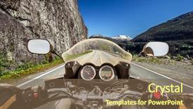  Presentation with scoopy motorcycle - Colorful PPT layouts enhanced with motocycle - biker rides a motorcycle backdrop and a violet colored foreground