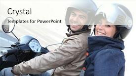  Presentation with motorcycle - Presentation theme having motocycle - couple strolling on motorcycle background and a cream colored foreground