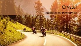  Presentation with road light - Slide deck with motocycle - group of motorcyclists riding background and a coral colored foreground