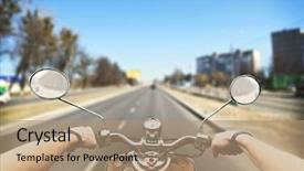  Presentation with driving road - Slide deck consisting of motocycle - man driving on scooter background and a coral colored foreground