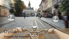  Presentation with uae old man - Audience pleasing PPT theme consisting of motocycle - man driving on scooter backdrop and a coral colored foreground