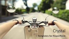  Presentation with old man - Amazing PPT theme having motocycle - man driving on scooter backdrop and a coral colored foreground