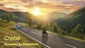  Presentation with outdoor activities - PPT theme consisting of motocycle - motorbiker riding in austrian alps background and a tawny brown colored foreground