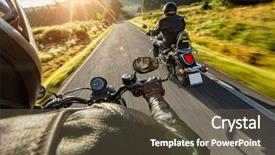  Presentation with road light - Theme enhanced with motocycle - two motorbikers riding on empty background and a tawny brown colored foreground