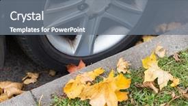  Presentation with autumn leaves - Colorful theme enhanced with fazl motor - season and transport concept backdrop and a gray colored foreground