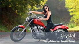  Presentation with motorbike - Theme featuring motor bikes - attractive girl on a motorbike background and a gray colored foreground