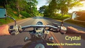  Presentation with asphalt road - PPT theme consisting of motor bikes - driver riding motorcycle background and a tawny brown colored foreground