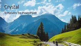  Presentation with green mountains - Cool new theme with green man - group of motorbikers backdrop and a light blue colored foreground