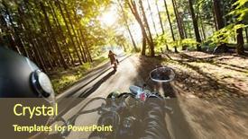  Presentation with motorcycle - PPT layouts featuring motor bikes - motorcycle drivers riding on motorway background and a violet colored foreground