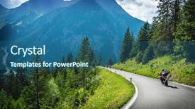  Presentation with touring - Slides with motocycle - motorcyclists in mountainous touring extreme background and a ocean colored foreground