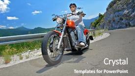  Presentation with motor - PPT layouts consisting of motor bikes - young man riding a chopper background and a gray colored foreground