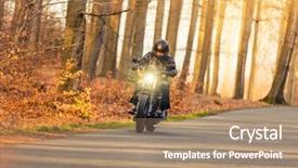  Presentation with forest road - Slides having motor bikes - young man riding chopper background and a coral colored foreground