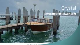  Presentation with motor - Cool new slide deck with motor-boat-at-the-marina backdrop and a light blue colored foreground