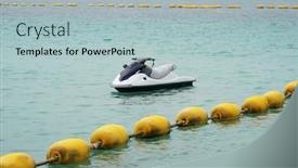  Presentation with motor - Cool new PPT layouts with motor boat floating on the shallow beach backdrop and a light blue colored foreground