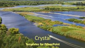  Presentation with boat river - Cool new PPT theme with motor-boat-floats-between backdrop and a tawny brown colored foreground