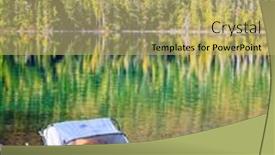  Presentation with green lake - Slides with motor-boat-near-the-shore background and a yellow colored foreground