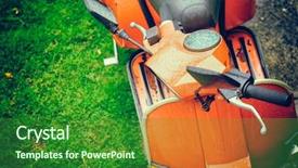  Presentation with italian - Colorful slides enhanced with piaggio - vintage italian scooter painted backdrop and a forest green colored foreground