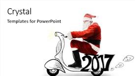  Presentation with santa claus and reindeers - Presentation featuring motor delivery - santa claus driving scooter isolated background and a white colored foreground