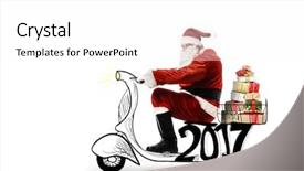  Presentation with new year - Audience pleasing presentation consisting of motor delivery - santa claus driving scooter backdrop and a white colored foreground