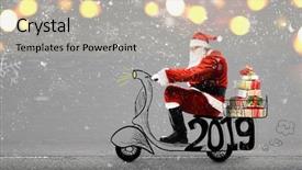  Presentation with new year 2019 - Presentation theme consisting of motor delivery - santa claus on scooter delivering background and a mint green colored foreground