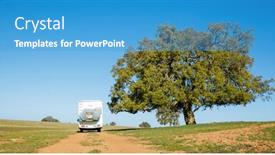  Presentation with motor - PPT theme consisting of motor-home-and-big-tree background and a teal colored foreground