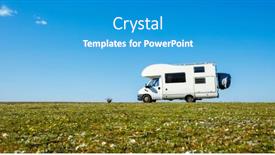  Presentation with green travel - Presentation theme enhanced with motor-home-in-green-meadow background and a teal colored foreground