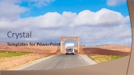 Presentation with motor - PPT theme consisting of motor-home-on-the-road background and a light blue colored foreground
