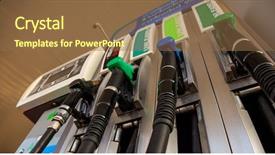  Presentation with fuel station - Presentation theme enhanced with motor pump - fuel pistols close up background and a tawny brown colored foreground