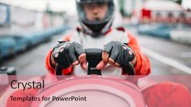 Presentation with driver - Beautiful theme featuring motor racing - karting race go cart driver backdrop and a coral colored foreground