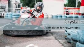  Presentation with motor - Beautiful slides featuring motor racing - karting racer in action go backdrop and a light blue colored foreground