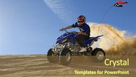  Presentation with bike - Cool new PPT layouts with motor racing - young man riding quad bike backdrop and a tawny brown colored foreground