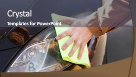  Presentation with luxury car - PPT layouts enhanced with motor road show - male hand wiping the headlights background and a  colored foreground