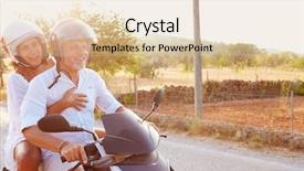  Presentation with man riding big bike motor - Slide deck having motor scooter along country road background and a lemonade colored foreground