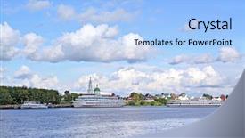  Presentation with motor - Presentation design consisting of motor ship on pier background and a light blue colored foreground