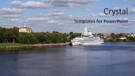  Presentation with motor - Cool new presentation theme with river cruise - motor ship on quay backdrop and a light blue colored foreground