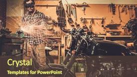  Presentation with lathe - PPT layouts consisting of motor show - mechanic doing lathe works background and a tawny brown colored foreground