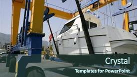  Presentation with fishing boat - Beautiful presentation featuring motor sport - dock crane elevating a fishing backdrop and a ocean colored foreground