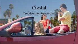  Presentation with road trip - Slide deck featuring motor unit - leisure road trip travel summer background and a light blue colored foreground