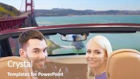  Presentation with golden car - Cool new PPT layouts with motor unit - road trip travel and people backdrop and a coral colored foreground