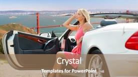  Presentation with golden car - PPT theme having motor unit - travel road trip and people background and a coral colored foreground