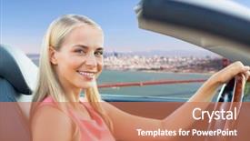  Presentation with golden car - Theme featuring motor unit - travel road trip and people background and a  colored foreground