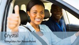  Presentation with driver - Presentation theme consisting of motor vehicle - beautiful female african learner driver background and a light blue colored foreground