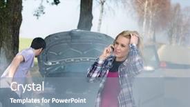  Presentation with guide dog helping blind woman - Presentation theme featuring motor vehicle - car breakdown woman call background and a seafoam green colored foreground