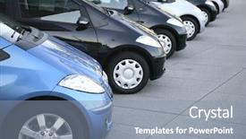  Presentation with cars - Amazing PPT theme having motor vehicle - cars on parking backdrop and a mint green colored foreground