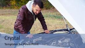  Presentation with man looking up happy - Audience pleasing PPT theme consisting of motor vehicle - worried man looking backdrop and a teal colored foreground