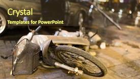  Presentation with street accident - Audience pleasing presentation theme consisting of motorbike accident on the city backdrop and a tawny brown colored foreground