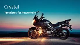  Presentation with motorbike - Amazing slide set having man riding big bike motor - motorbike at sunset backdrop and a ocean colored foreground