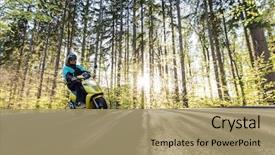  Presentation with forest road - Slides enhanced with motorbike delivery - man riding scooter on forest background and a coral colored foreground