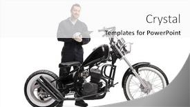  Presentation with motorbike - Audience pleasing presentation theme consisting of motorbike-mechanic-standing-behind backdrop and a white colored foreground